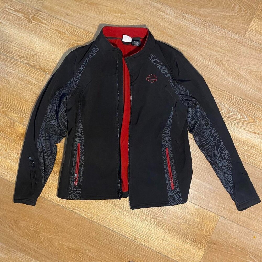 Women’s Black Leopard Print Harley Davidson Jacket - Size XL